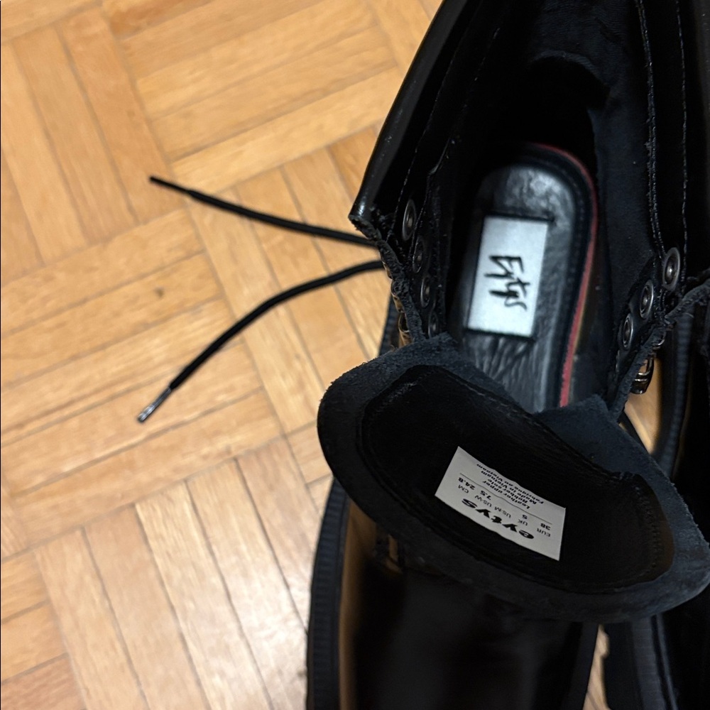 Eytys Black Leather Lace-Up Square-Toe Combat Boots - Picture 7 of 16